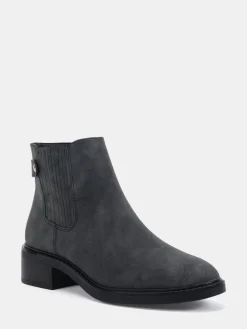 Novo Black Chrome Wide Fit Darlina Flat Chelsea Ankle Boots Discount