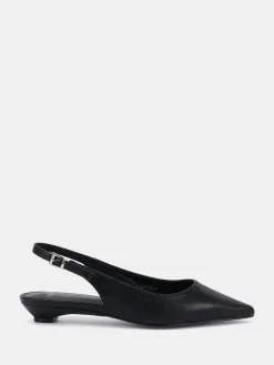 Novo Clover Point Toe Low Heel Slingback Shoes Black Best