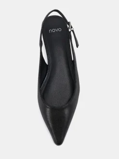 Novo Clover Point Toe Low Heel Slingback Shoes Black Best