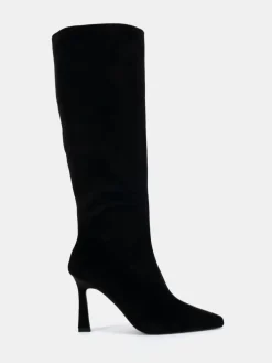 Novo Galaxy Point Toe Stiletto Stretch Knee Boots Black Velvet New