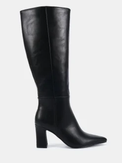 Novo Wide Fit Gala Point Toe Block Heel Knee Boots Black Outlet
