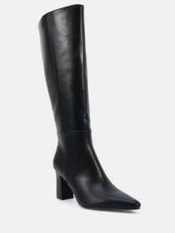 Novo Wide Fit Gala Point Toe Block Heel Knee Boots Black Outlet