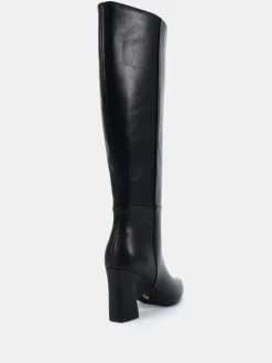 Novo Wide Fit Gala Point Toe Block Heel Knee Boots Black Outlet