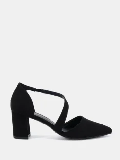 Novo Wide Fit Idaho Mid Block Asymetric Strap Point Courts Black New