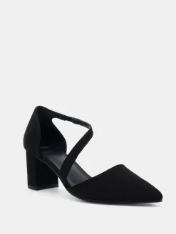 Novo Wide Fit Idaho Mid Block Asymetric Strap Point Courts Black New