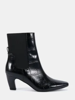 Novo Wide Fit Kennedy Curved Mid Heel Chelsea Ankle Boots Black New