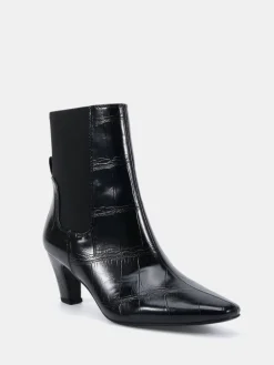 Novo Wide Fit Kennedy Curved Mid Heel Chelsea Ankle Boots Black New