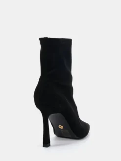 Novo Wide Fit Kiss Point Toe Stiletto Stretch Ankle Boots Black Hot