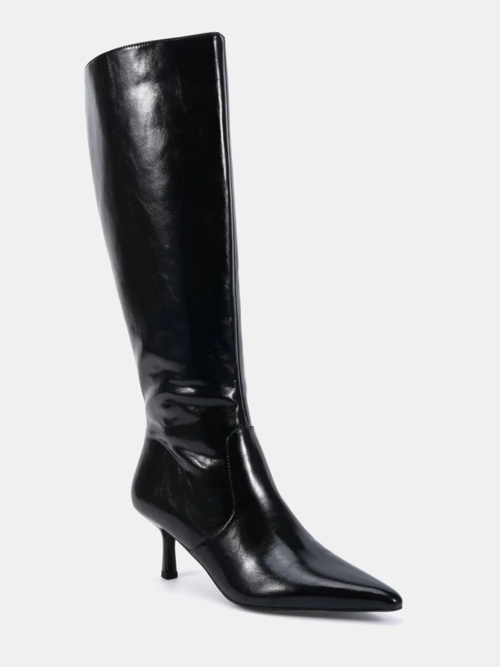 Novo Wide Fit Wide Fit Grateful Mid Stiletto Heel Point Knee Boots Black New