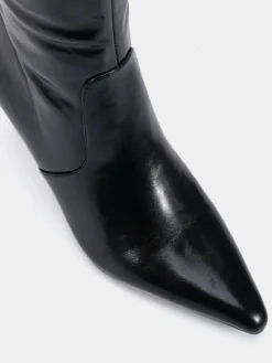 Novo Wide Fit Wide Fit Grateful Mid Stiletto Heel Point Knee Boots Black New