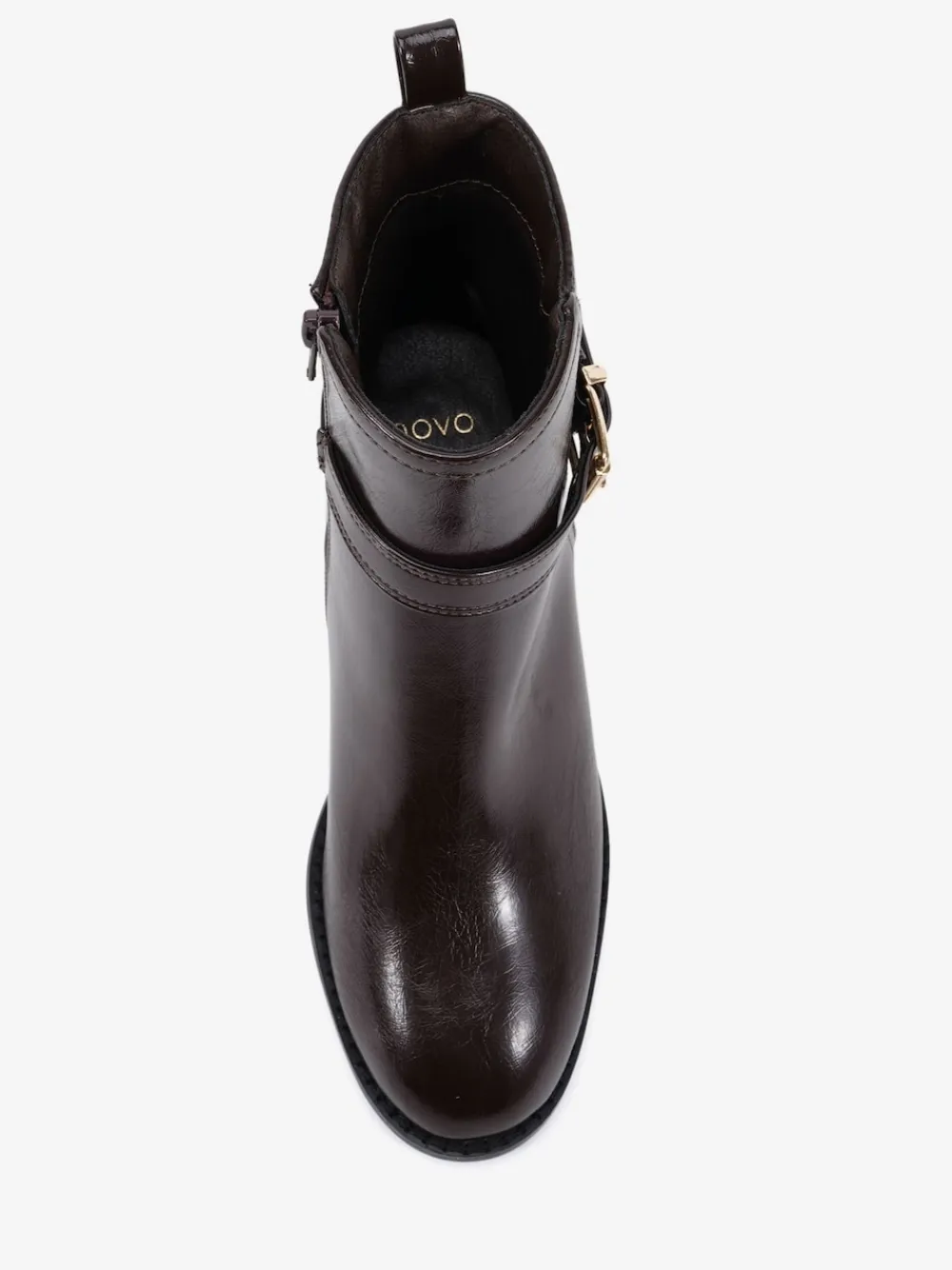 Novo Wide Fit Wide Fit Jasmine Round Toe Block Heel Buckle Detail Ankle Boots Brown New