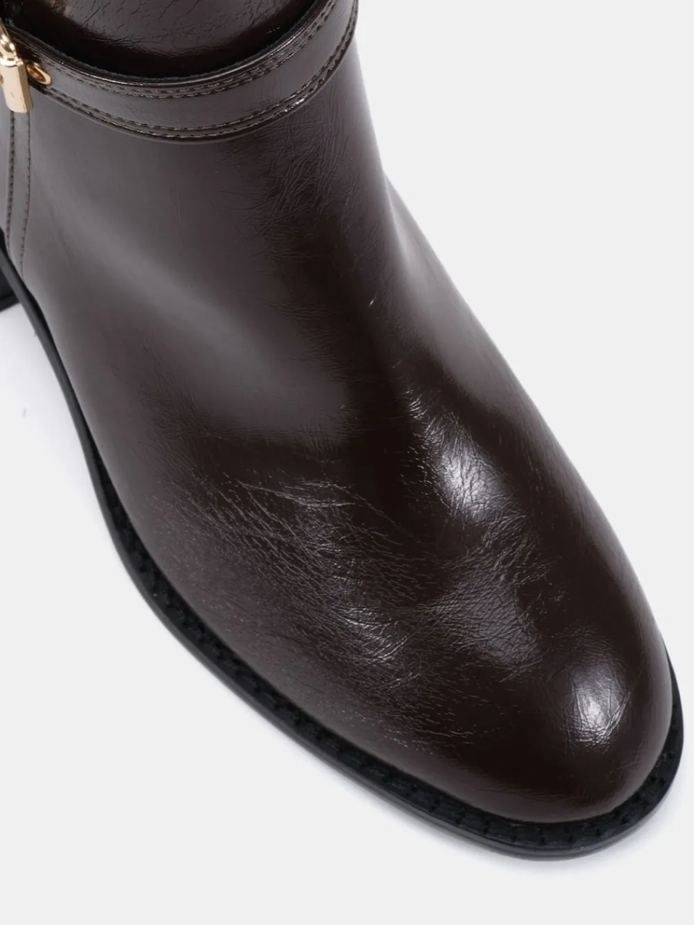 Novo Wide Fit Wide Fit Jasmine Round Toe Block Heel Buckle Detail Ankle Boots Brown New