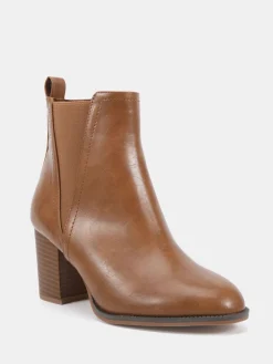 Novo Brown Wide Fit Wide Fit Jessie Block Heel V Chelsea Ankle Boots