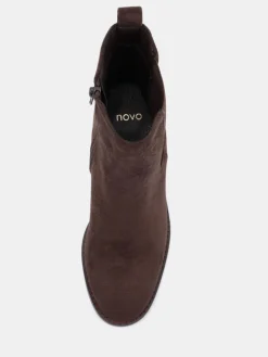 Novo Chocolate Brown Wide Fit Wide Fit Jessie Block Heel V Chelsea Ankle Boots Outlet