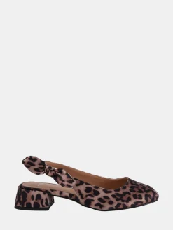 Novo Claudia Wide Fit Fit Bow Low Block Slingbacks Leopard Animal Print Sale