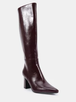 Novo Wide Fit Gala Point Toe Block Heel Knee Boots Red Discount