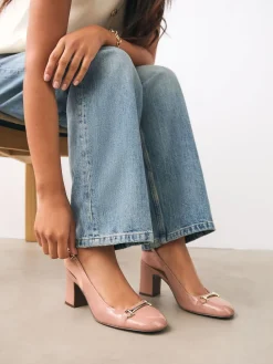 Next Extra Wide Fit Hardware Slingback Block Heels Nude Pink Outlet