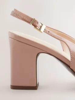 Next Extra Wide Fit Hardware Slingback Block Heels Nude Pink Outlet