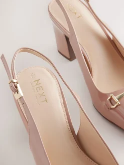 Next Extra Wide Fit Hardware Slingback Block Heels Nude Pink Outlet