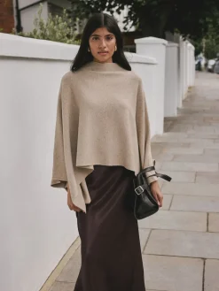 Next Fine Knit Cape Poncho Oatmeal New