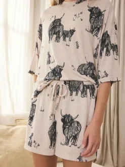 Next Oatmeal Hamish The Highland Cow Cosy Short Pyjamas Set Discount