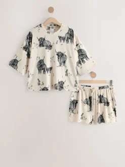 Next Oatmeal Hamish The Highland Cow Cosy Short Pyjamas Set Discount