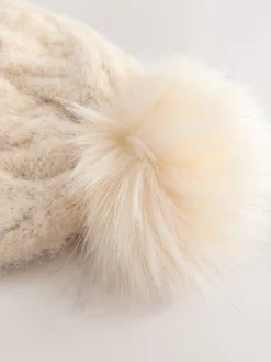 Next Oatmeal Pointelle Knit Pom Hat Clearance