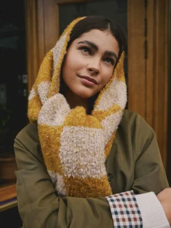 Next Ochre Yellow Checkerboard Boucle Knitted Heavweight Scarf Online