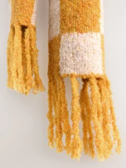 Next Ochre Yellow Checkerboard Boucle Knitted Heavweight Scarf Online