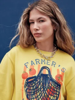 Next Ochre Yellow Graphic Farmers Market Crew Neck Sweatshirt Outlet