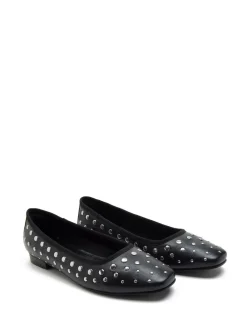 Off The Hook Black Dollis Leather Studded Ballerina Flats New