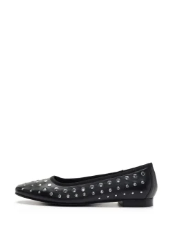 Off The Hook Black Dollis Leather Studded Ballerina Flats New