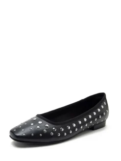 Off The Hook Black Dollis Leather Studded Ballerina Flats New