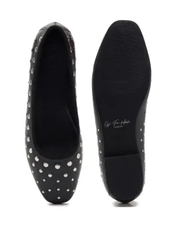 Off The Hook Black Dollis Leather Studded Ballerina Flats New
