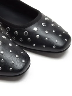 Off The Hook Black Dollis Leather Studded Ballerina Flats New