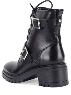 Off The Hook Parkside Block Heel Leather Combat Boots Black Outlet