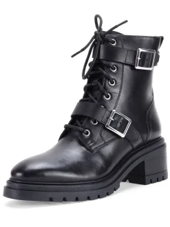 Off The Hook Parkside Block Heel Leather Combat Boots Black Outlet