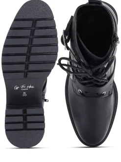 Off The Hook Parkside Block Heel Leather Combat Boots Black Outlet