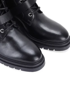 Off The Hook Parkside Block Heel Leather Combat Boots Black Outlet