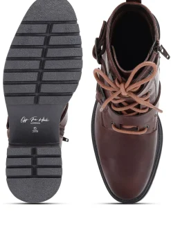 Off The Hook Parkside Block Heel Leather Combat Boots Brown New