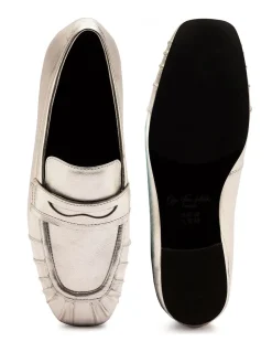 Off The Hook Silver Charing Flat Casual Slip On Leather Loafers Clearance