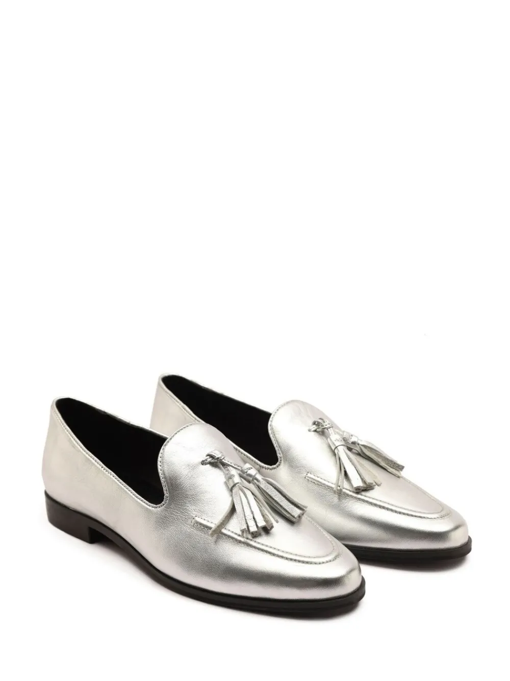 Off The Hook Silver Moselle Leather Tassel Loafers Discount