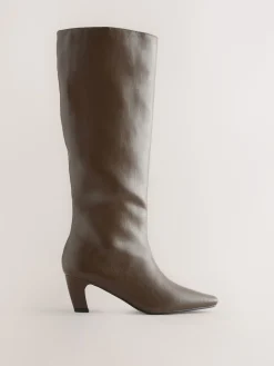 Next Forever Comfort® Curved Heel Knee High Boots Olive Green Discount