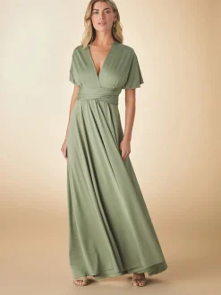 Next Jersey Multiway Wedding Guest Bridesmaid Maxi Dress Olive Green Clearance