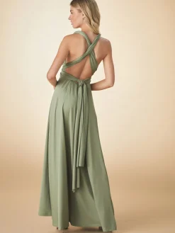 Next Jersey Multiway Wedding Guest Bridesmaid Maxi Dress Olive Green Clearance
