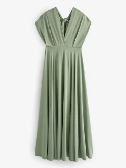Next Jersey Multiway Wedding Guest Bridesmaid Maxi Dress Olive Green Clearance