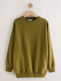 Next Olive Green Relaxed Fit Essentials Longline Sweatshirt with Pockets Best