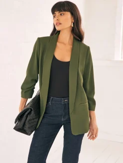 Next Olive Green Relaxed Ruched Sleeve Blazer New