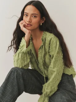 Next Tufty Jacquard Long Sleeve Blouse Olive Green Online