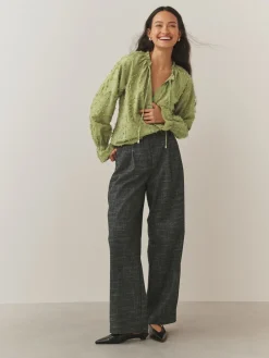 Next Tufty Jacquard Long Sleeve Blouse Olive Green Online